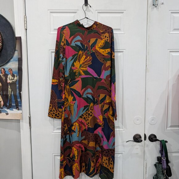 NWT FARM Rio Multicolor Leaf Print Leopard's Jungle Midi Dress Small - Picture 2 of 8